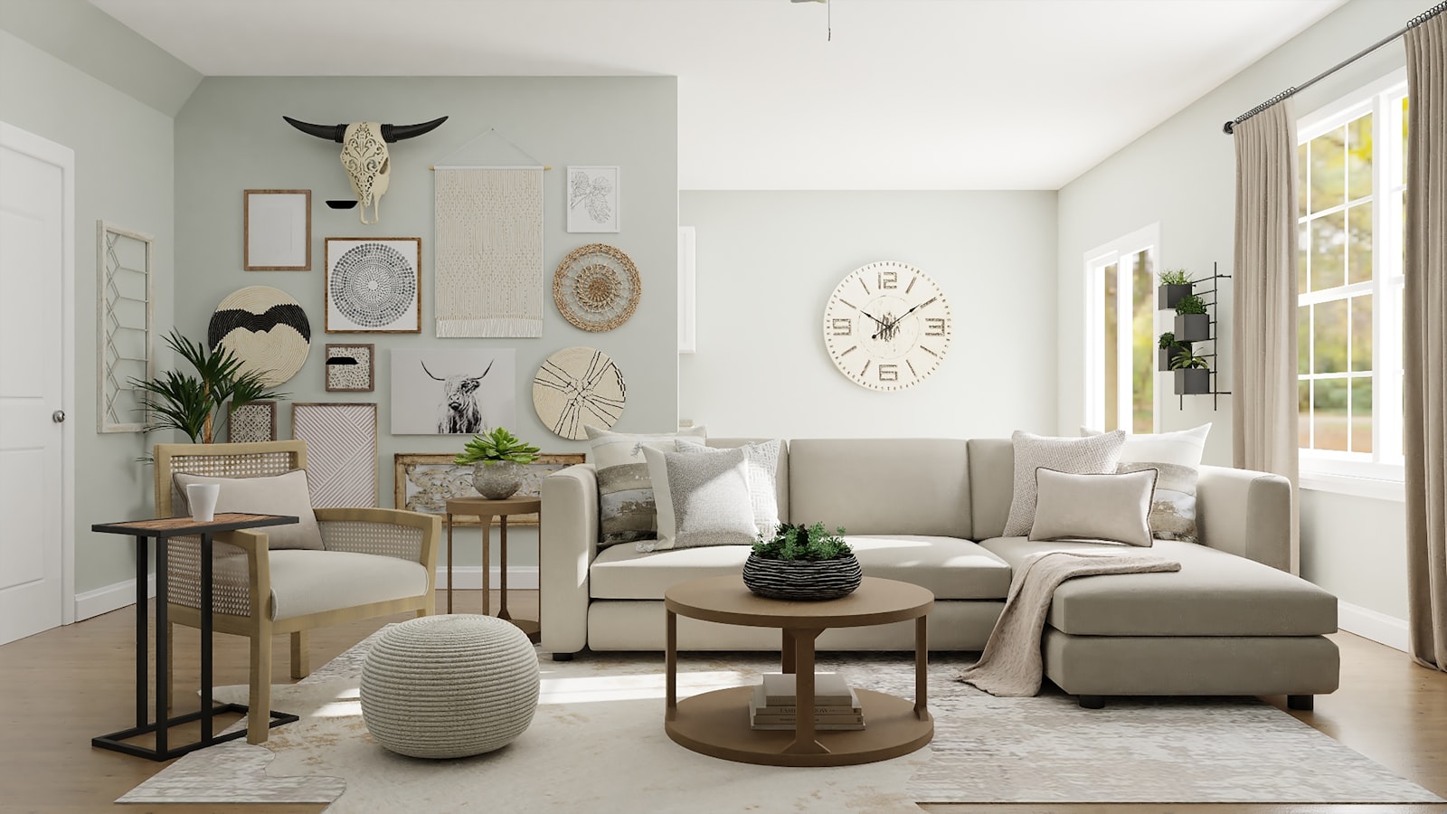 Furnished living room with a sofa, a coffee table and a window
